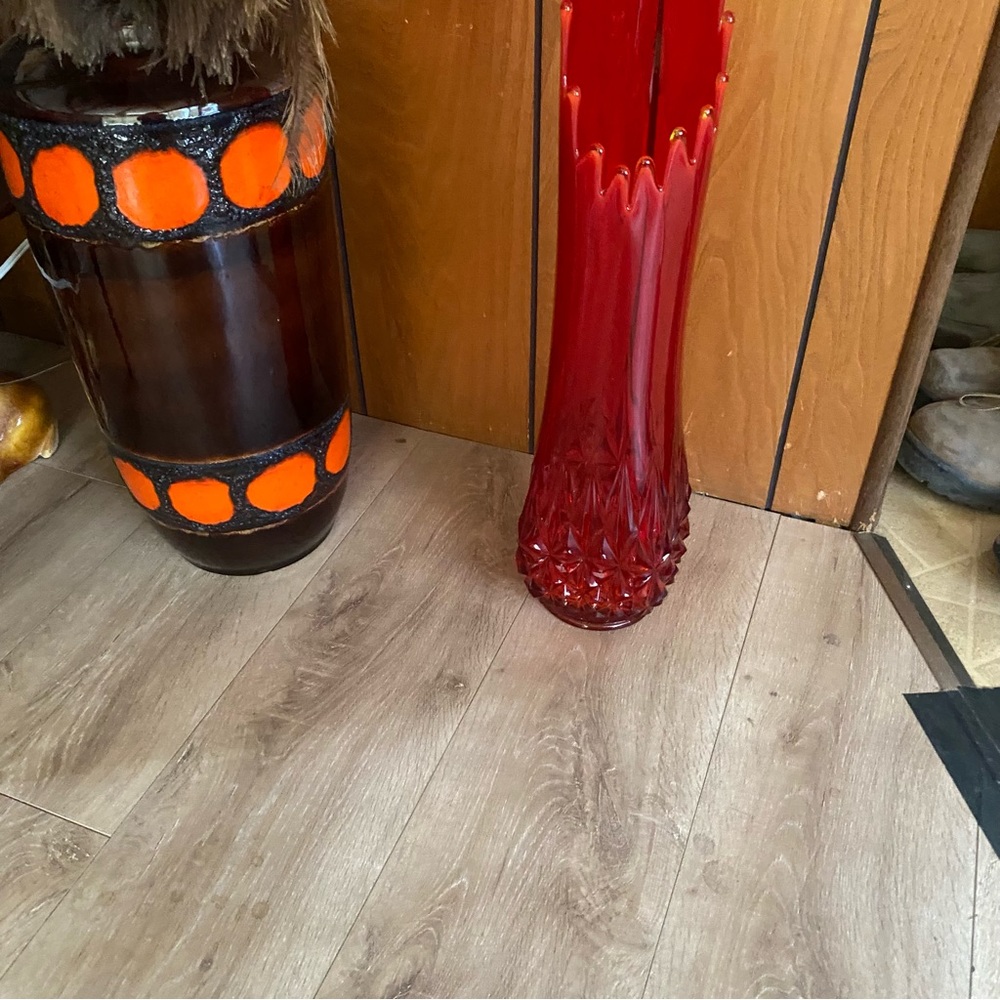 Vintage‎ LE smith red amberina swung vase cadmium glowing glass diamond MCM rare - Picture 5 of 7